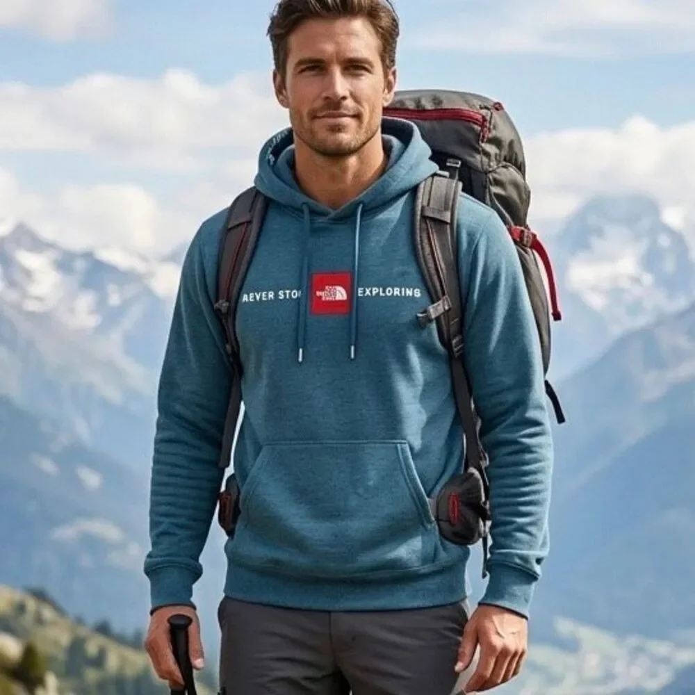 The North Face Never Stop Exploring‎ Hoodie Men’s Small Blue Pullover Sweatshirt